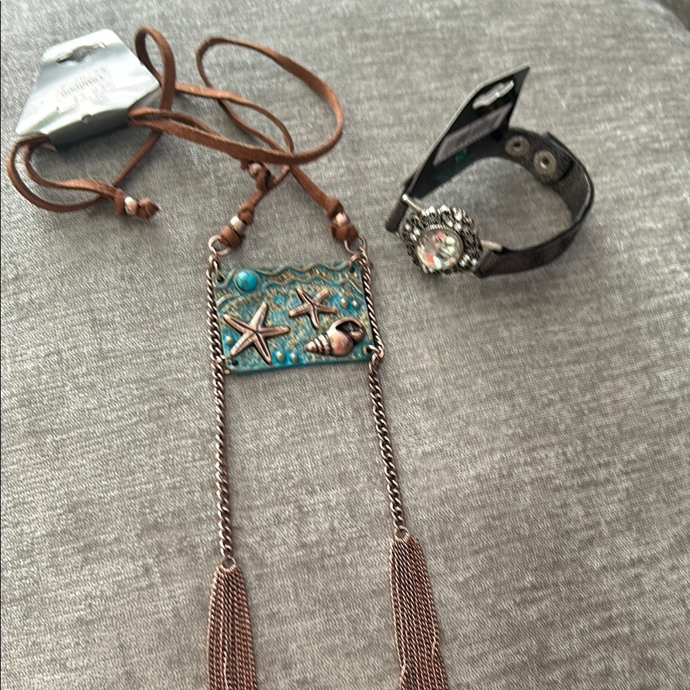 Starfish Pendant Necklace with Brown Cord,bracelet